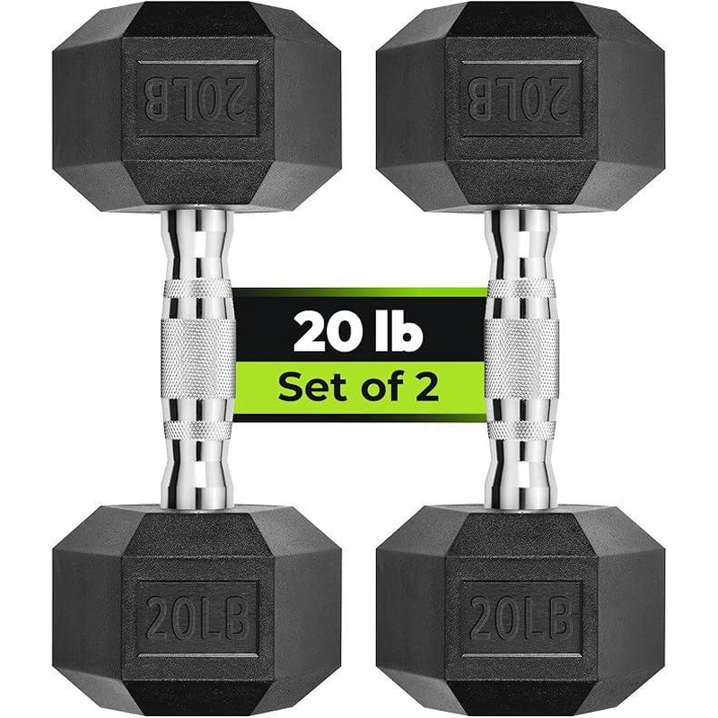 Hex Dumbbell - Rubber Encased Strength Training Hand Weights for Workout & Exercise