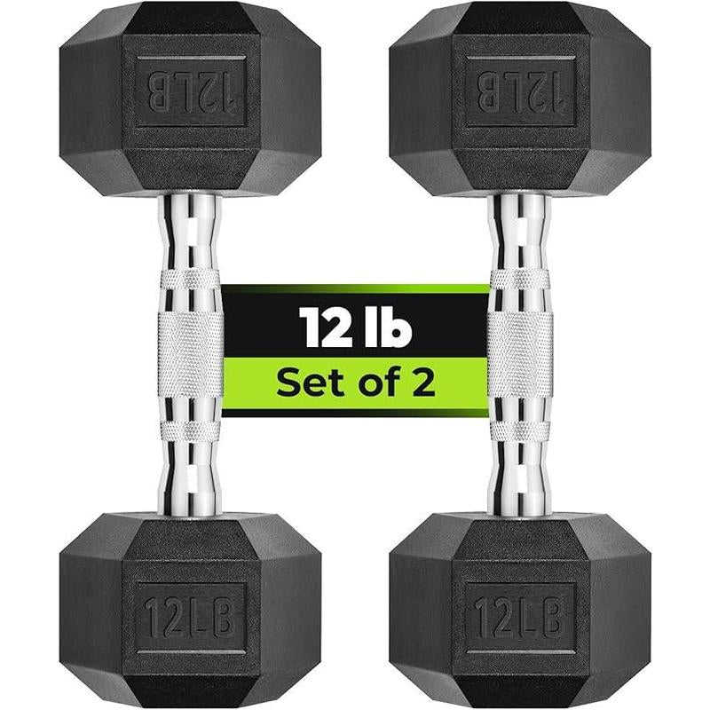 Hex Dumbbell - Rubber Encased Strength Training Hand Weights for Workout & Exercise