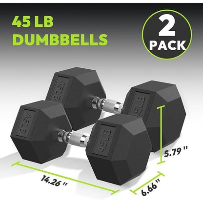 Hex Dumbbell - Rubber Encased Strength Training Hand Weights for Workout & Exercise