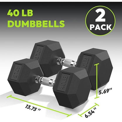 Hex Dumbbell - Rubber Encased Strength Training Hand Weights for Workout & Exercise