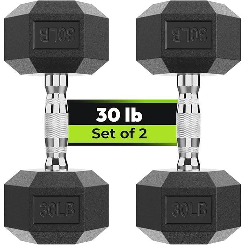 Hex Dumbbell - Rubber Encased Strength Training Hand Weights for Workout & Exercise